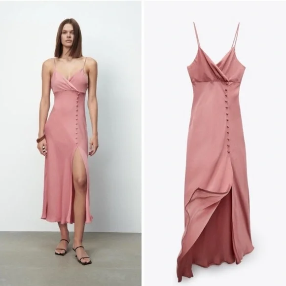 Zara Elegant Pink Spaghetti Strap Dress - Picture 1 of 10